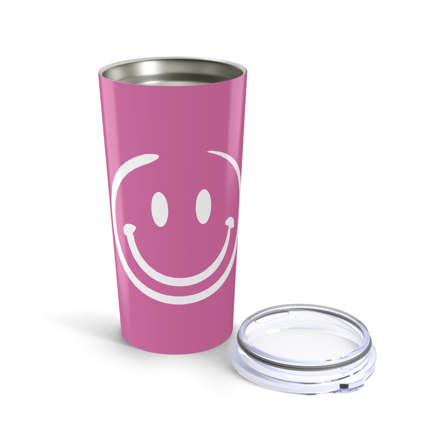 pink with white smiley face Tumbler 20oz