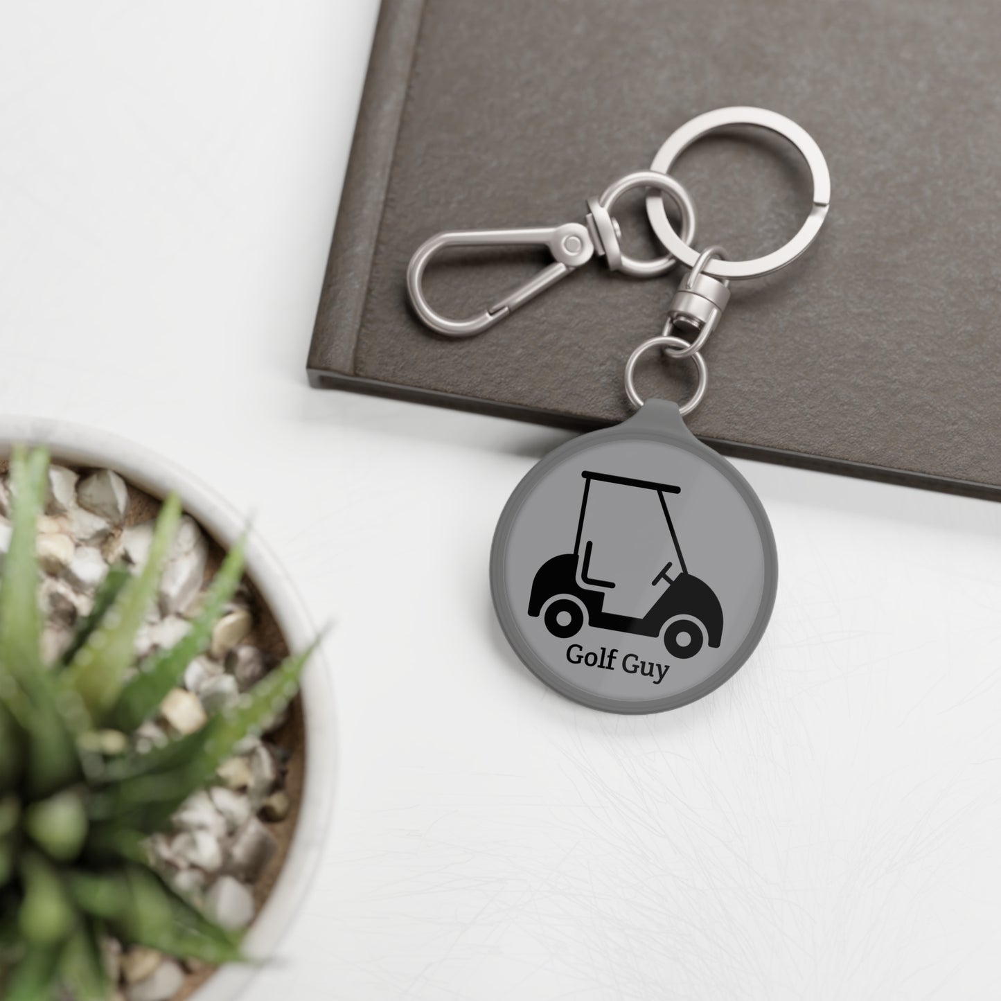 Grey Golf Golf Cart Guy Keyring Tag