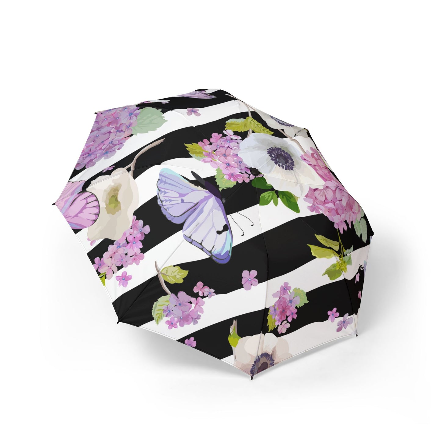 fun Hydrangea and butterfly Umbrella - Semi-Automatic Foldable Design