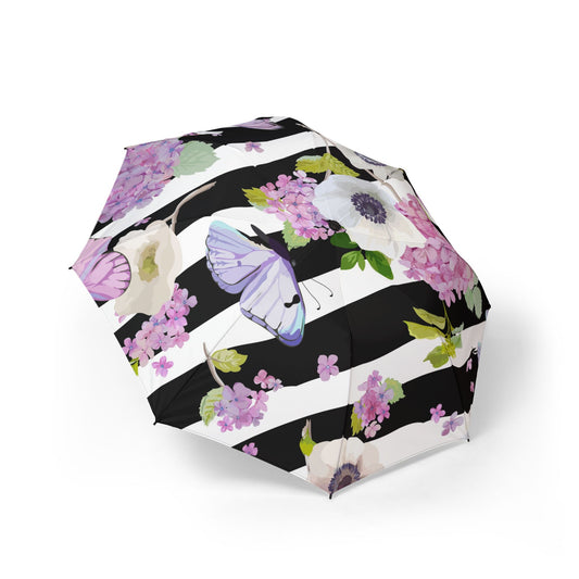 fun Hydrangea and butterfly Umbrella - Semi-Automatic Foldable Design