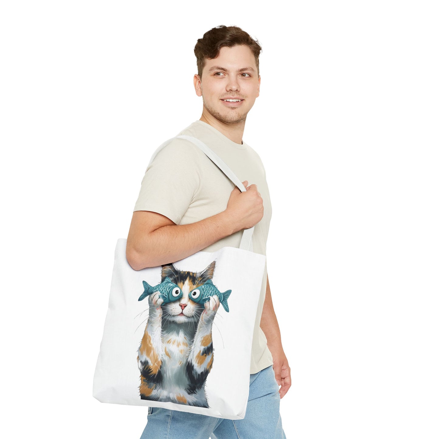 Cat with fish glasses Tote Bag
