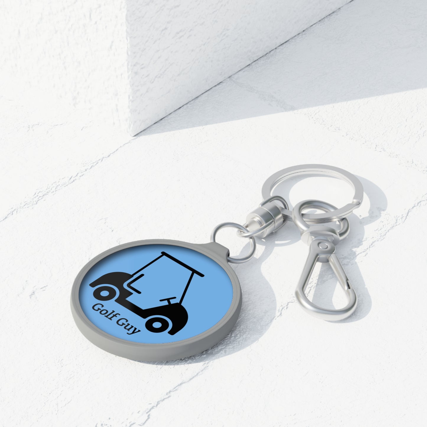 Blue Golf Golf Cart Guy Keyring Tag