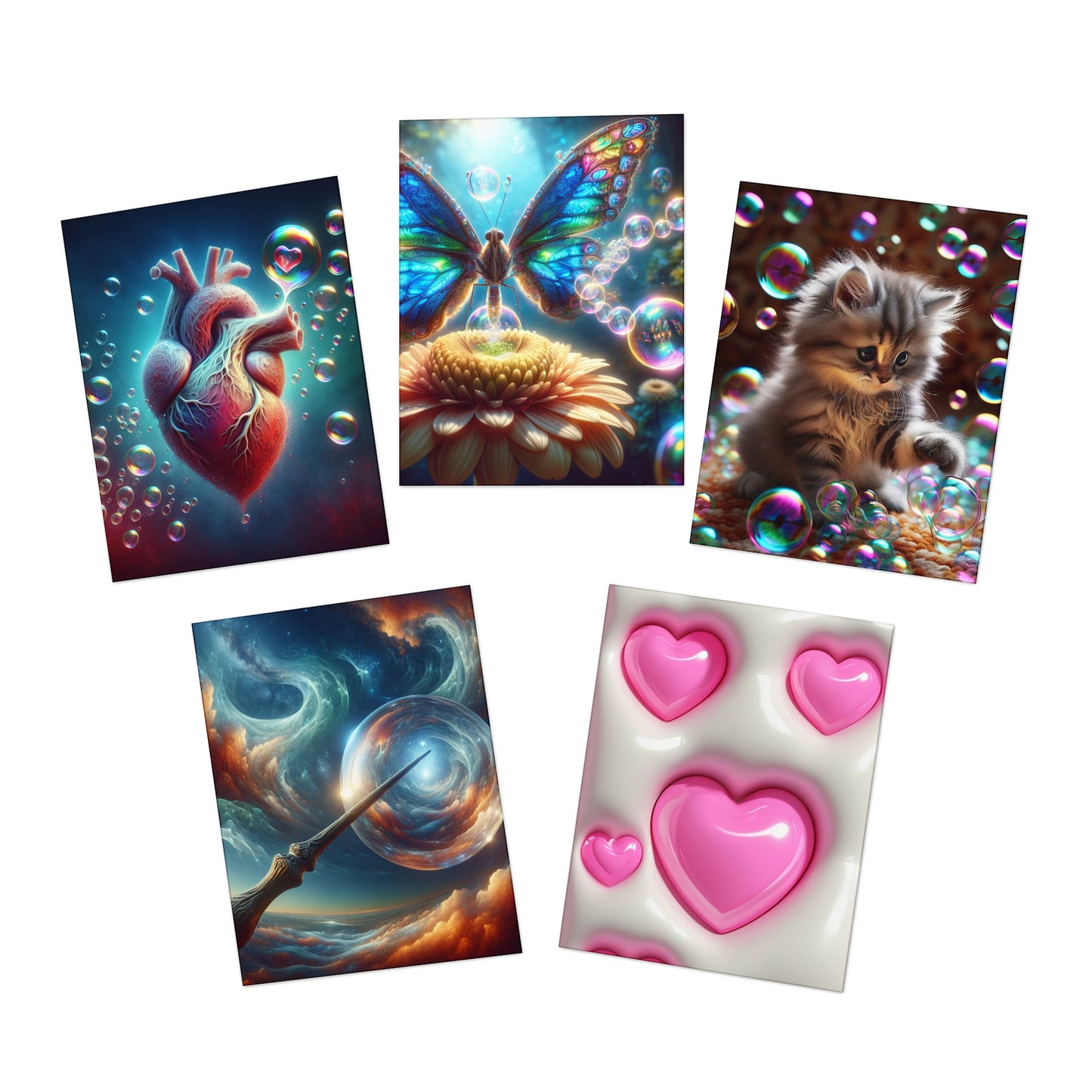 bubbles and hearts Greeting Cards (5-Pack)