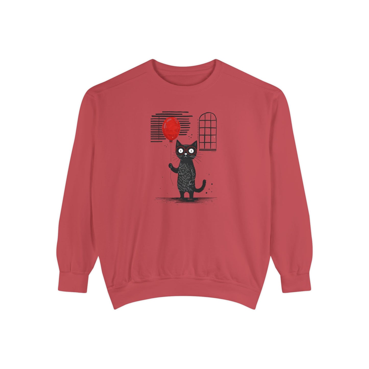 cat with red balloon Unisex Garment-Dyed Sweatshirt