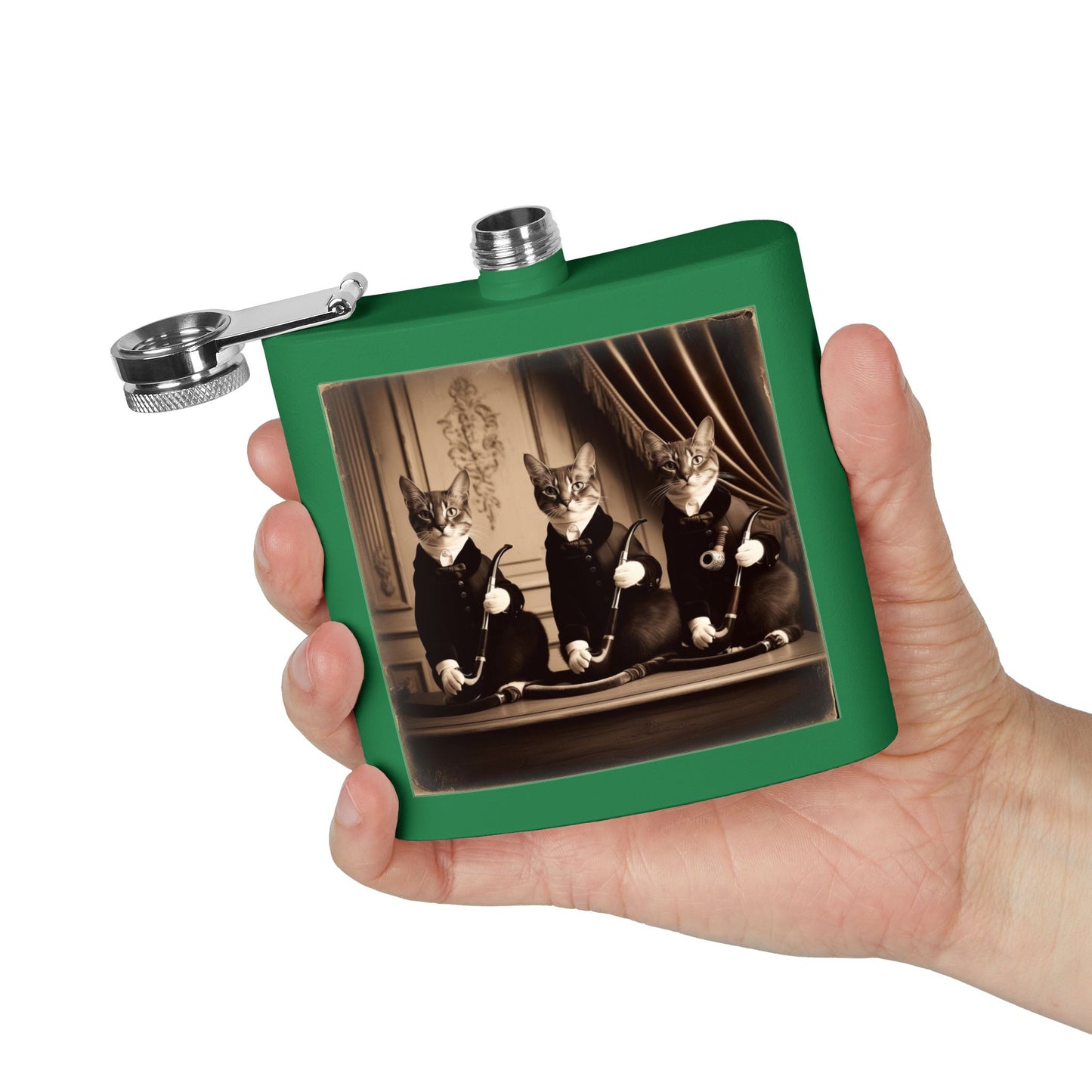 Antique Cats Sleek Stainless Steel Flask