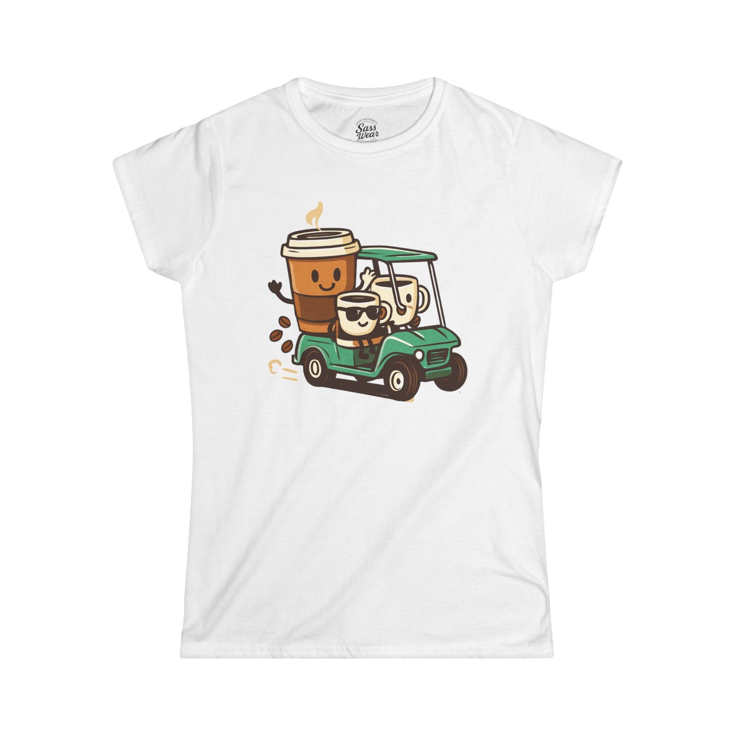 Coffee Cups in Golf Cart Women's Softstyle Tee