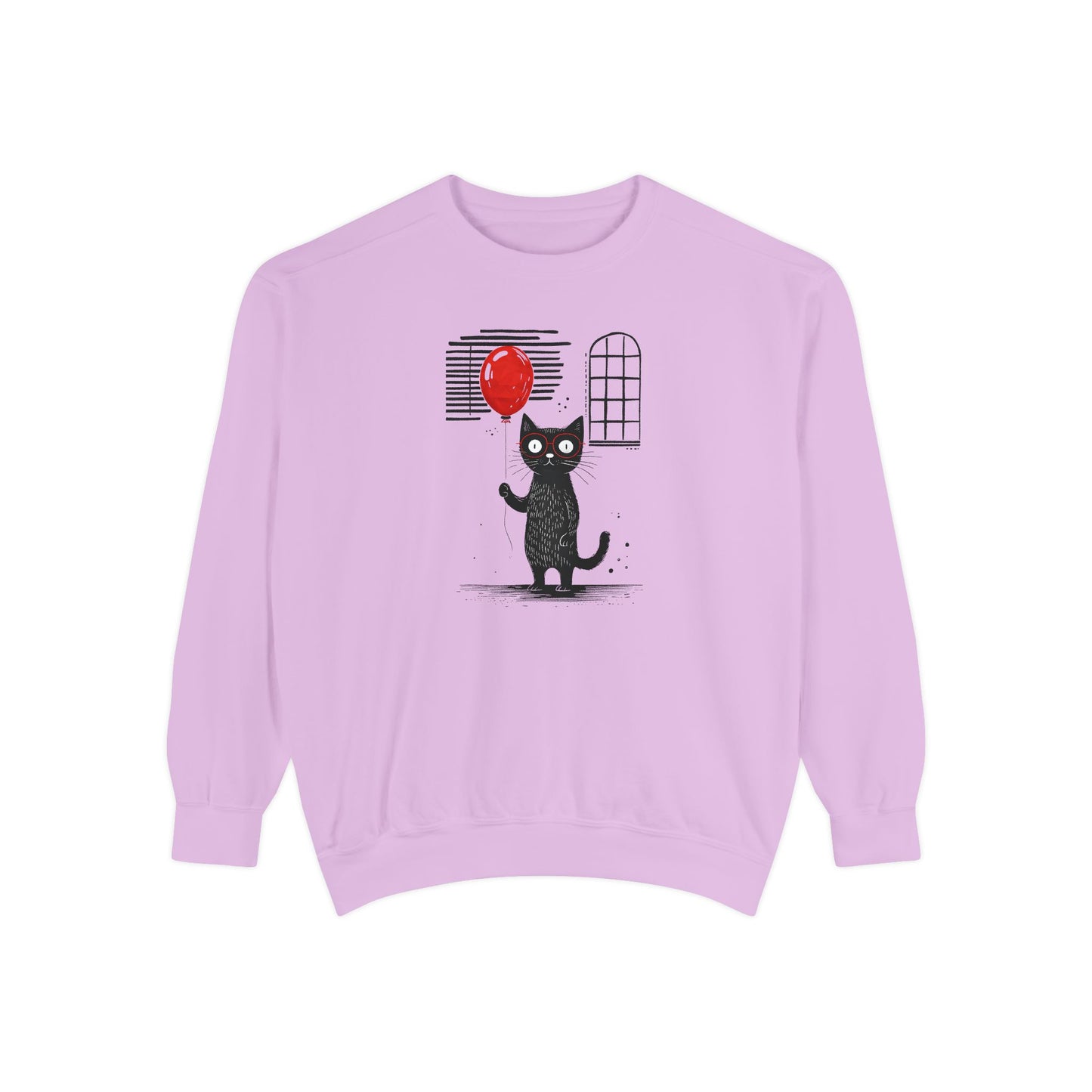 cat with red balloon Unisex Garment-Dyed Sweatshirt