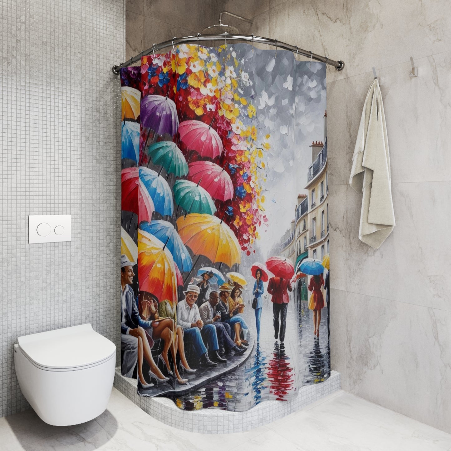 umbrellas in the rain  Shower Curtains
