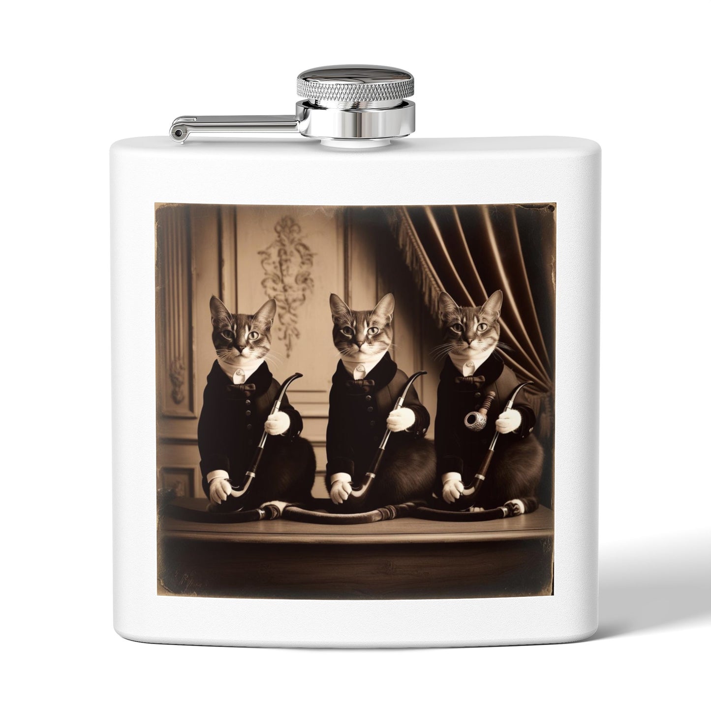Antique Cats Sleek Stainless Steel Flask
