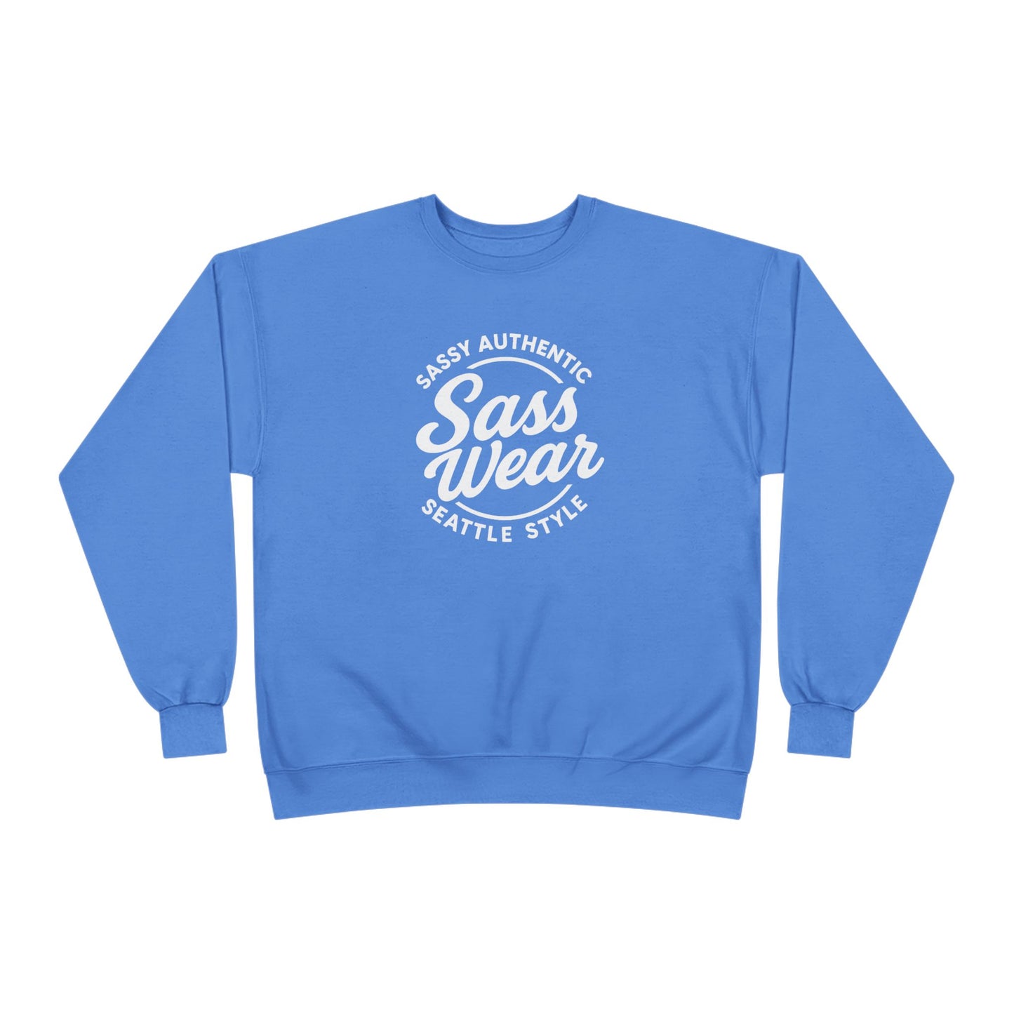 Sass Wear Unisex Eco-Friendly Crewneck Sweatshirt white logo