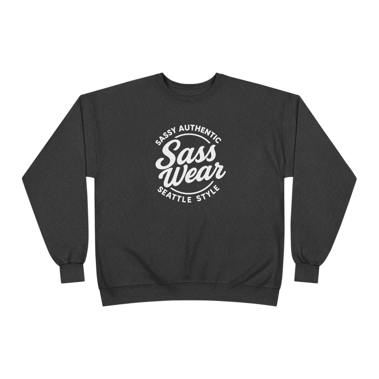 Sass Wear Unisex Eco-Friendly Crewneck Sweatshirt white logo