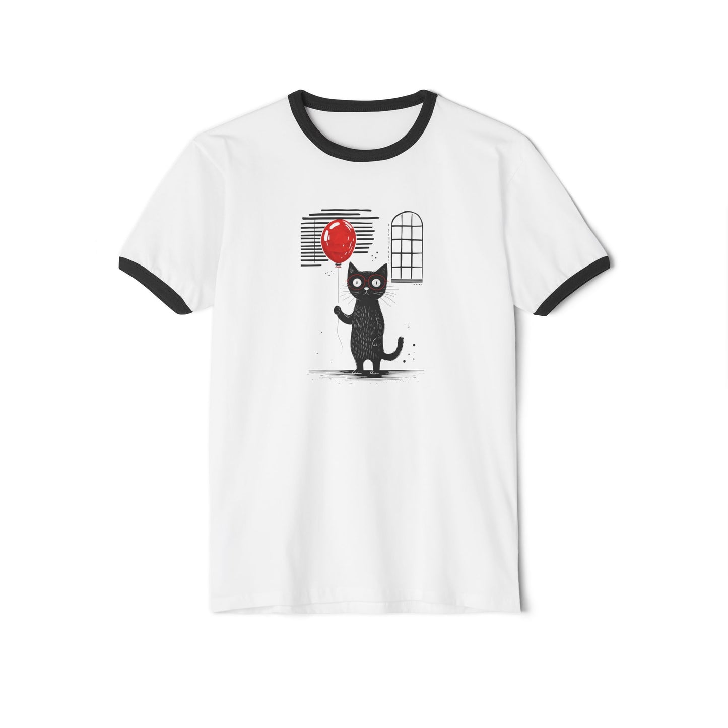 Cat with red ballon Unisex Cotton Ringer T-Shirt