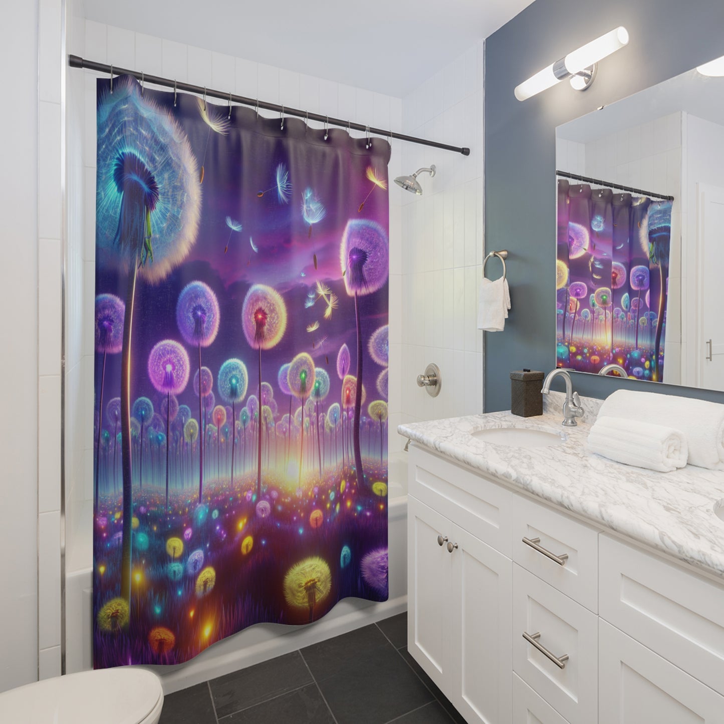 surreal dandelions Shower Curtains