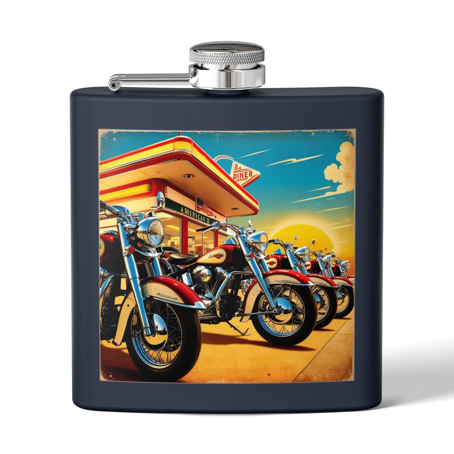 Retro Motorcycle Sleek Stainless Steel Flask