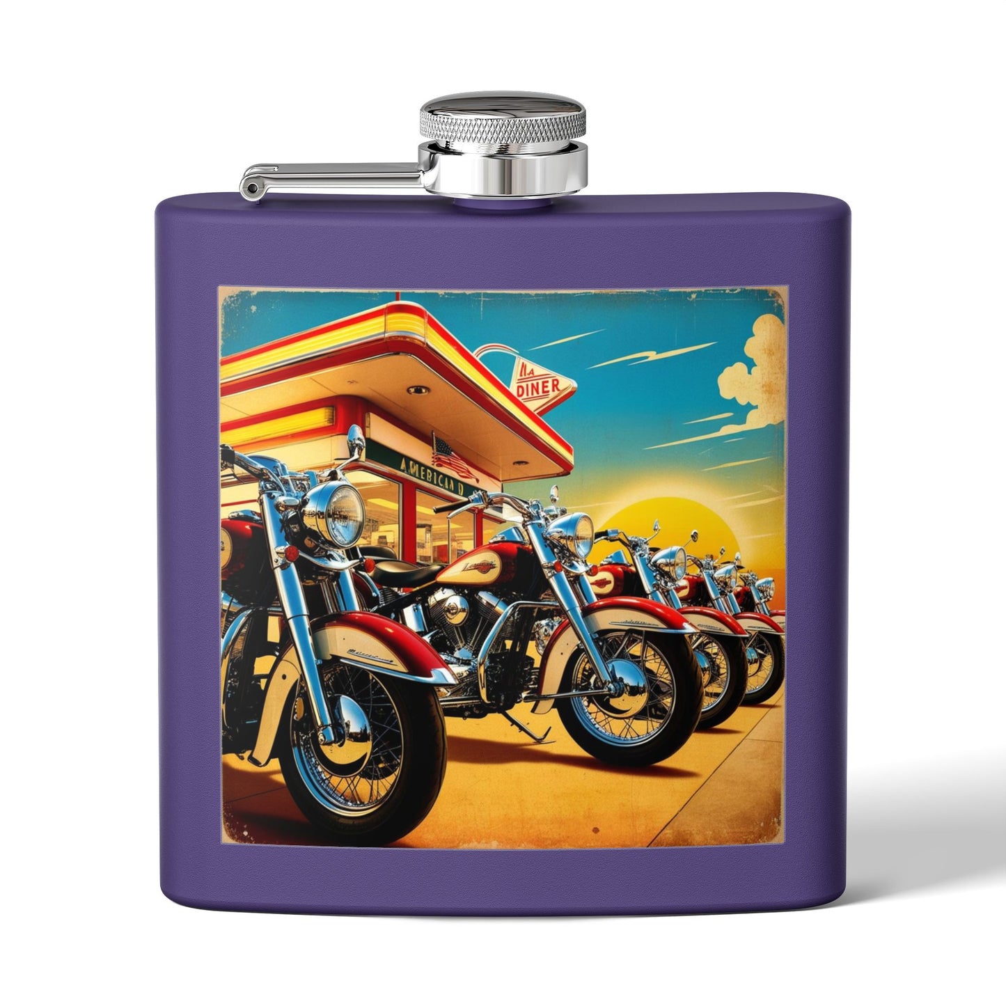 Retro Motorcycle Sleek Stainless Steel Flask