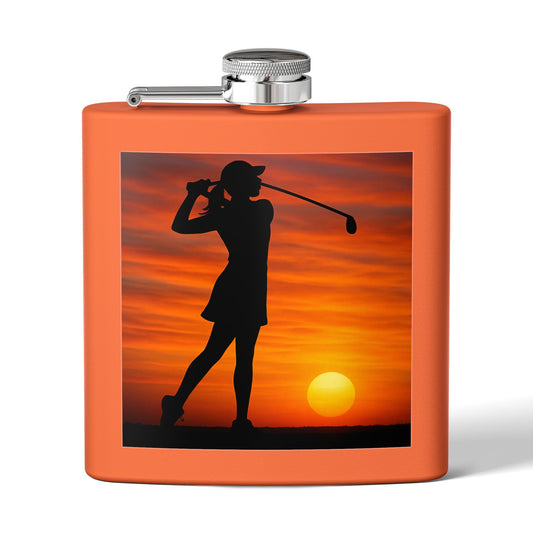 Golf Gal at sunset Sleek Stainless Steel Flask