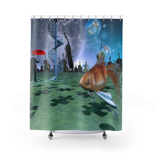 surreal goldfish Shower Curtains
