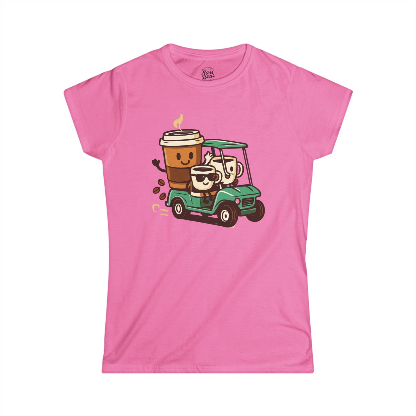 Coffee Cups in Golf Cart Women's Softstyle Tee