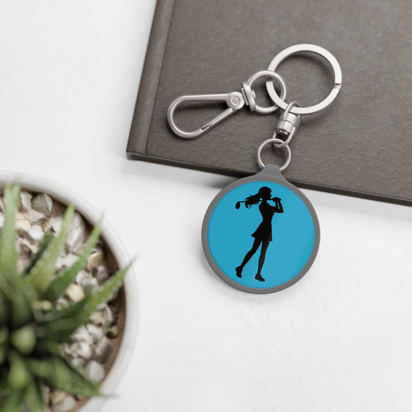 Golf Gal Silhouette Turquise Keyring Tag