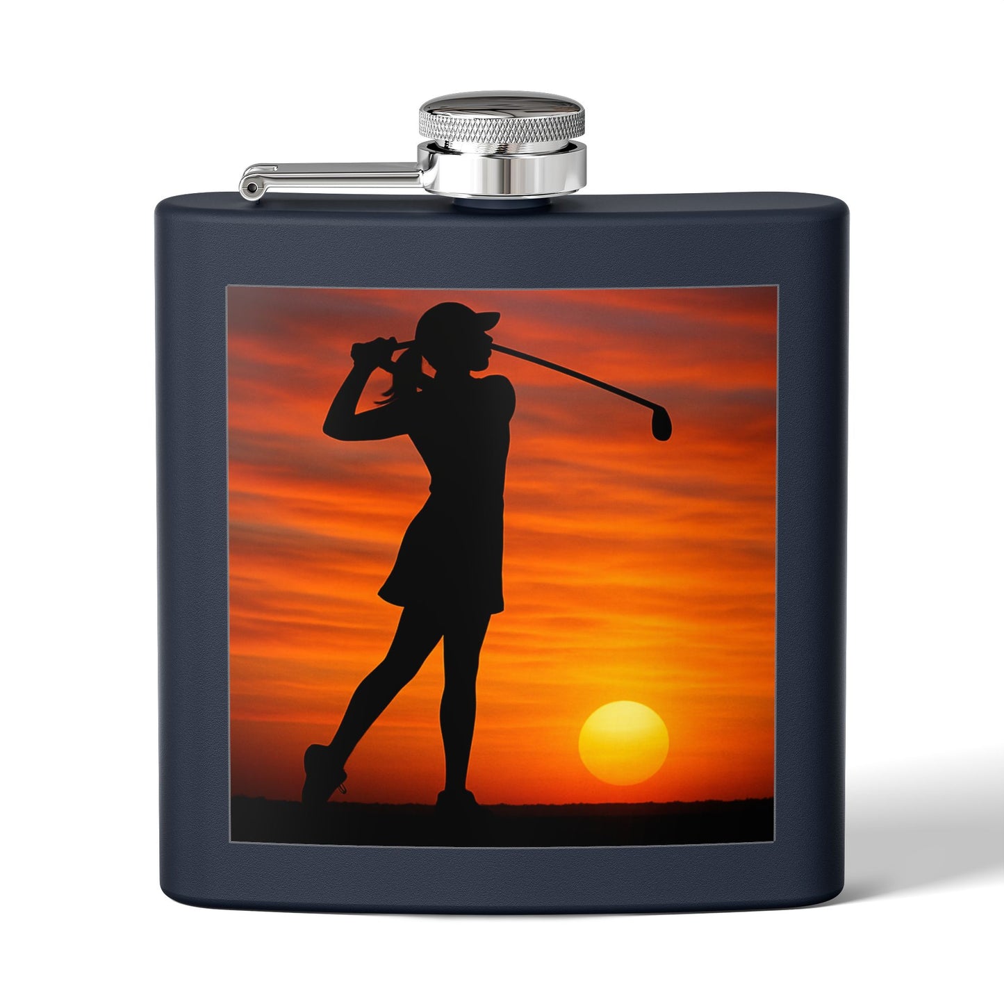 Golf Gal at sunset Sleek Stainless Steel Flask