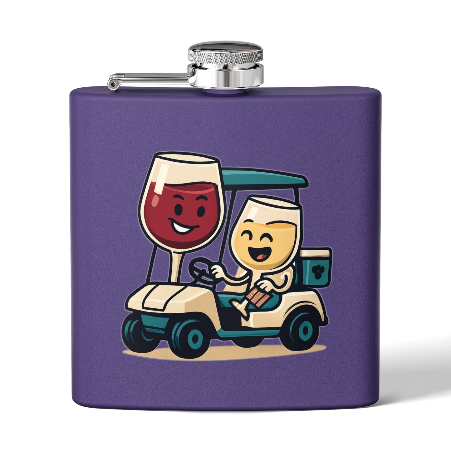 Wine Glasses in Golf Cart Sleek Stainless Steel Flask