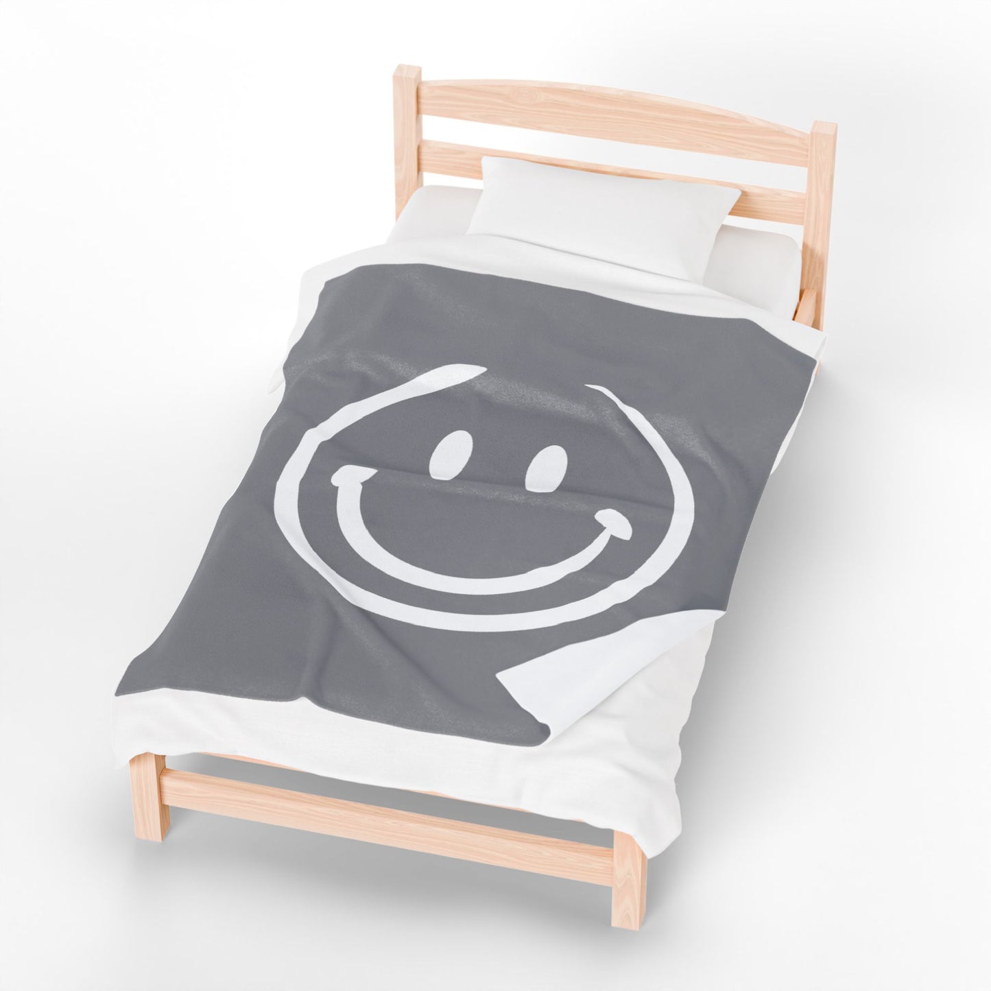 gray with white smiley face Velveteen Plush Blanket