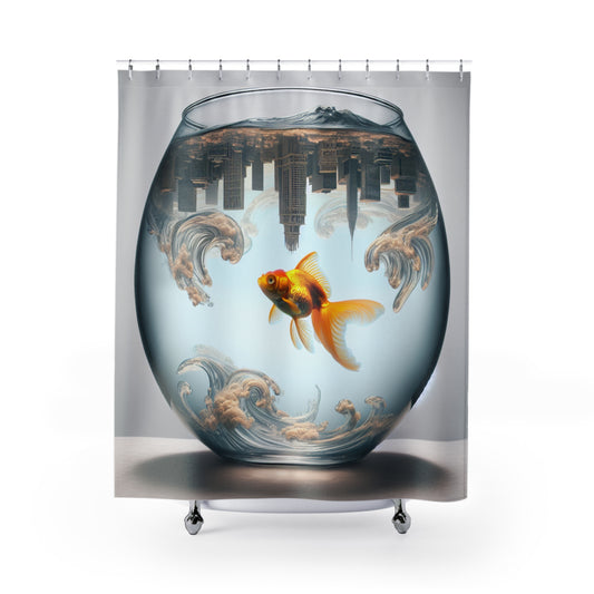 surreal city in goldfish bowl Shower Curtains