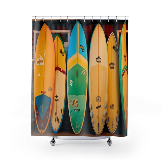 retro surfboards Shower Curtains
