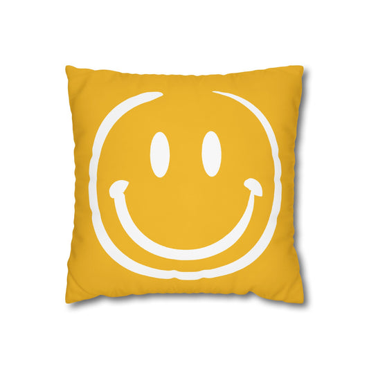 yellow with white smiley face Canvas Pillow cover