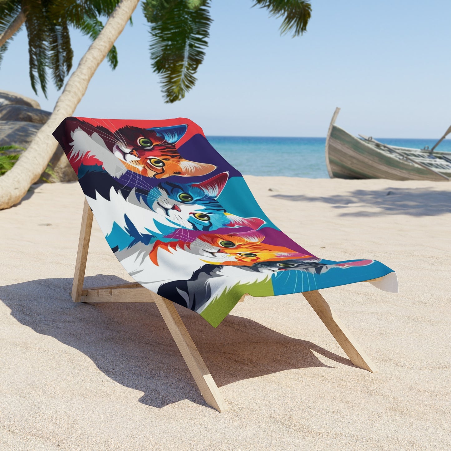 pop art abstract cats Beach Towel