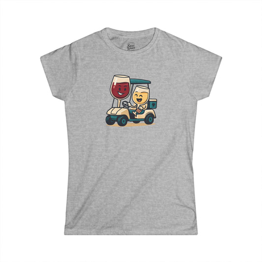 Wine and Golf Cart Women's Softstyle Tee Ruby