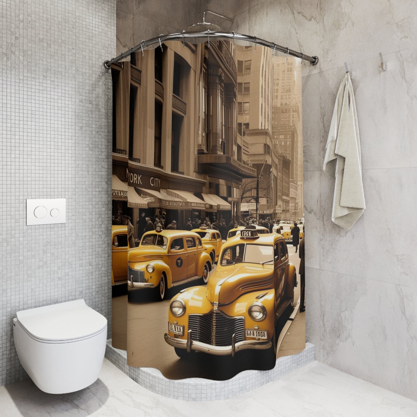 vintage New York city Shower Curtains