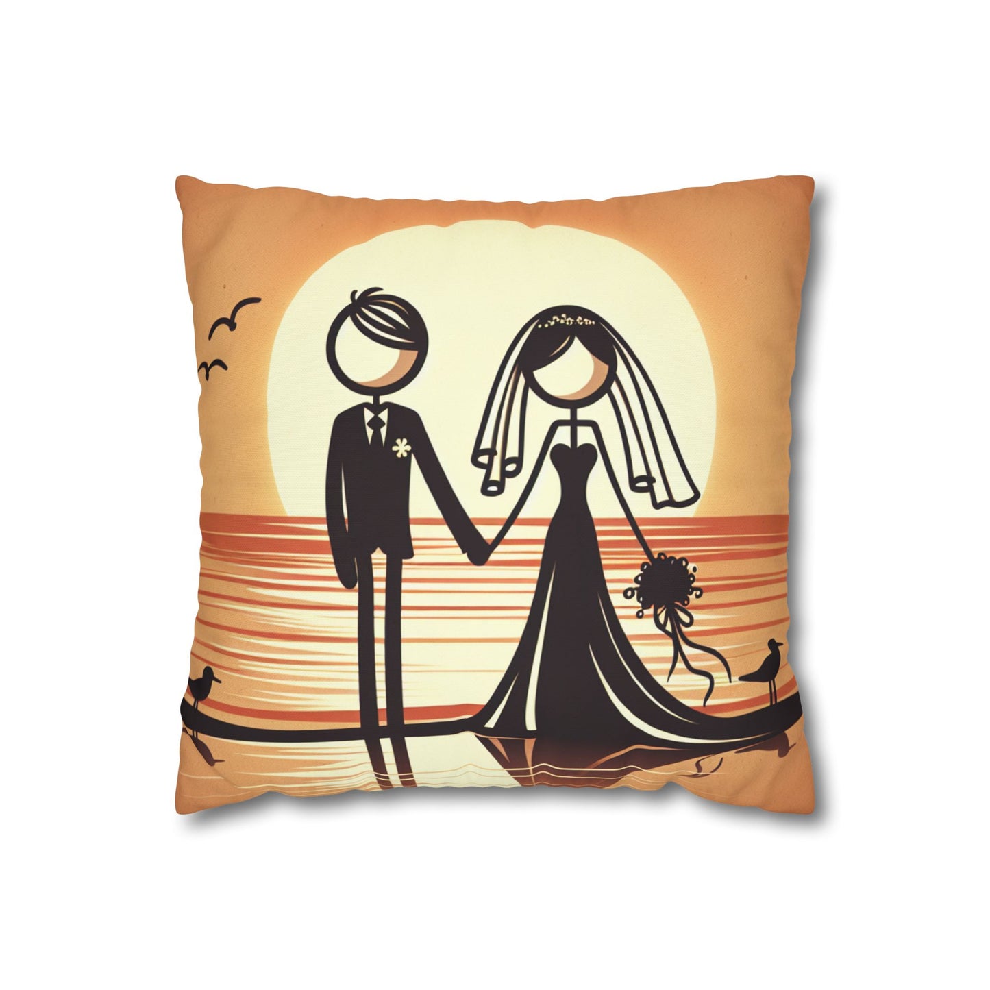 retro bride and groom on the beach Pillow cover