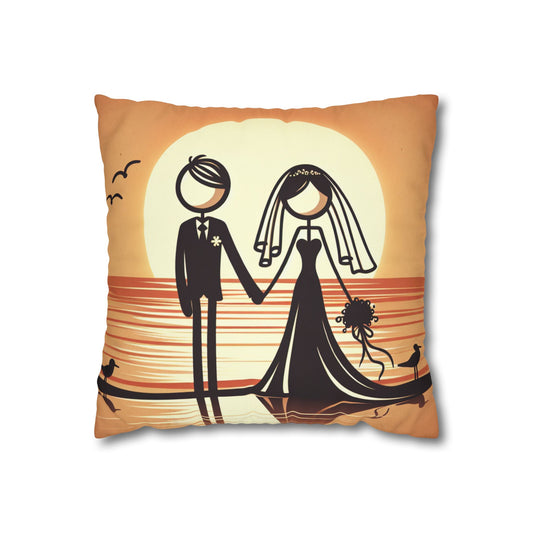 retro bride and groom on the beach Pillow cover