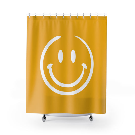 yellow with white smiley face Shower Curtains