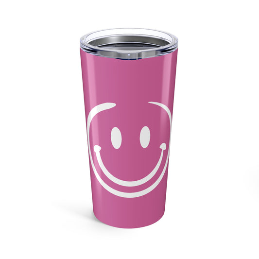 pink with white smiley face Tumbler 20oz