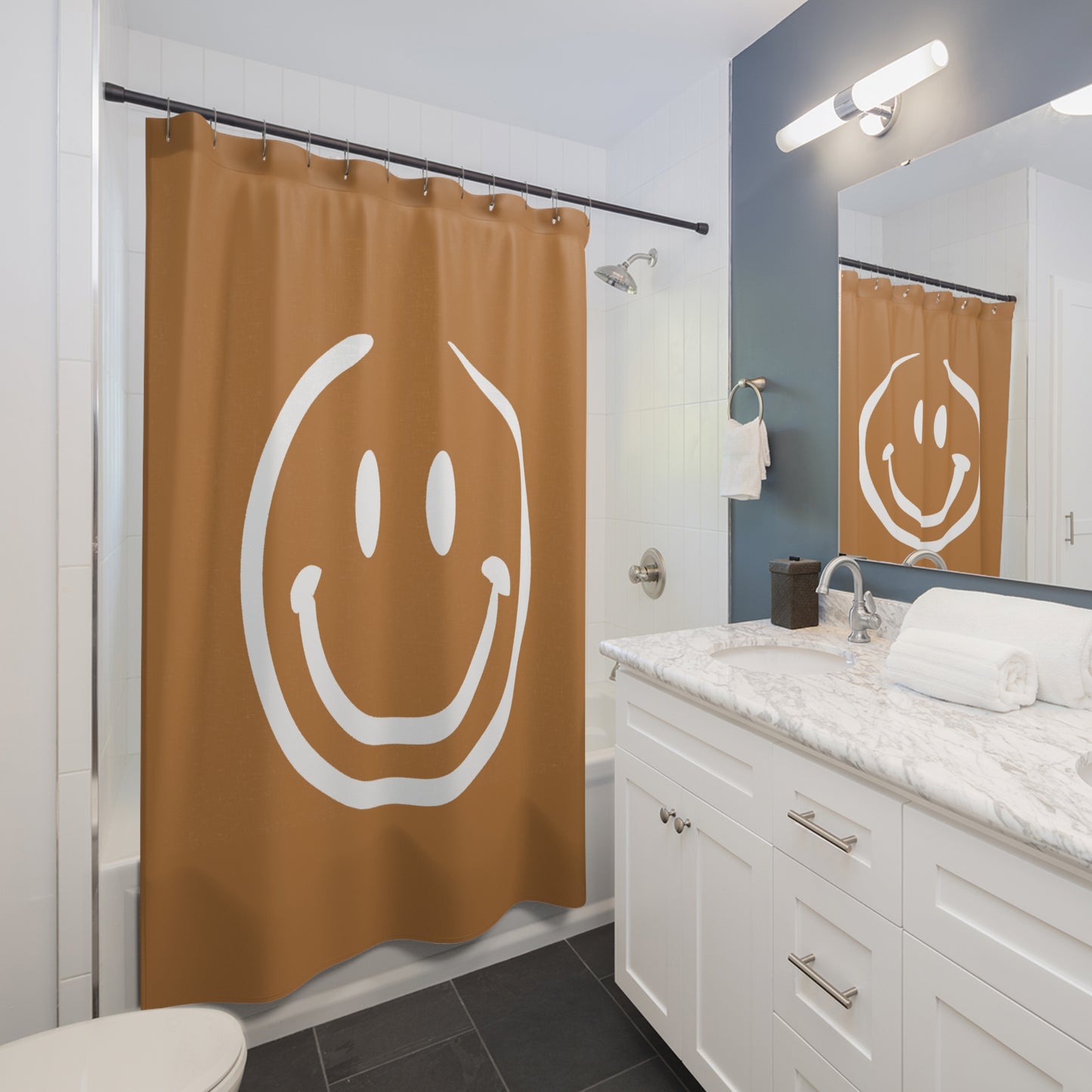 brown with white Shower Curtains