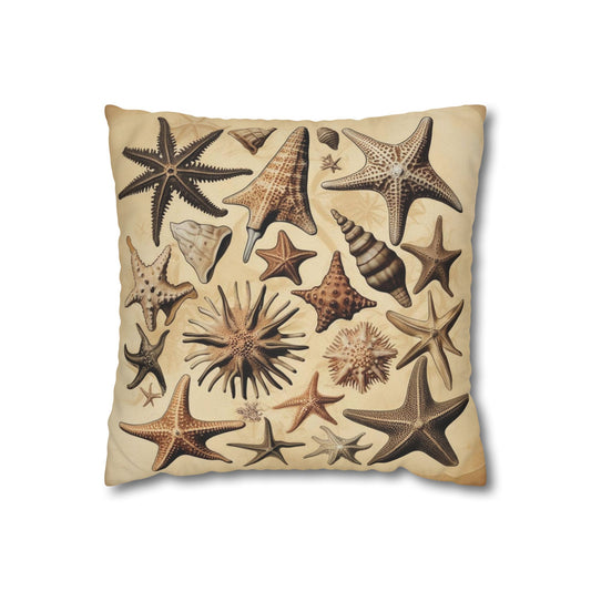 Vintage Starfish and seashells Canvas Pillow cover