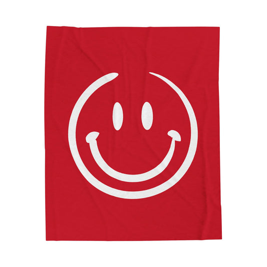 red with white smiley face Velveteen Plush Blanket