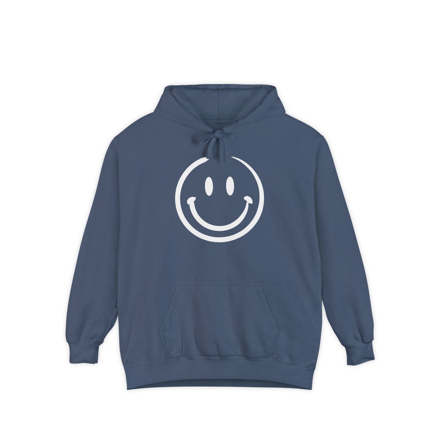 White Smiley Face Garment-Dyed Hoodie