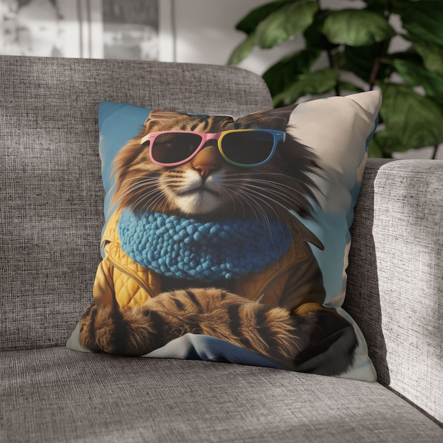 Cool Cat Square Poly Canvas Pillow cover