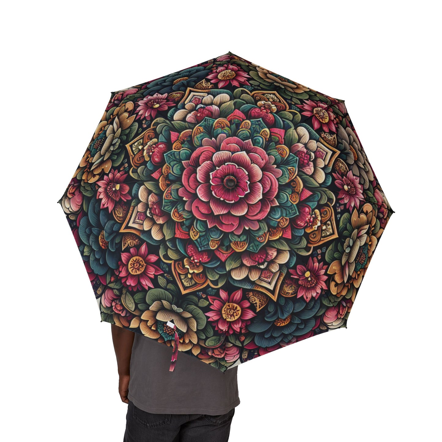 Floral mandala Umbrella - Semi-Automatic Foldable Design
