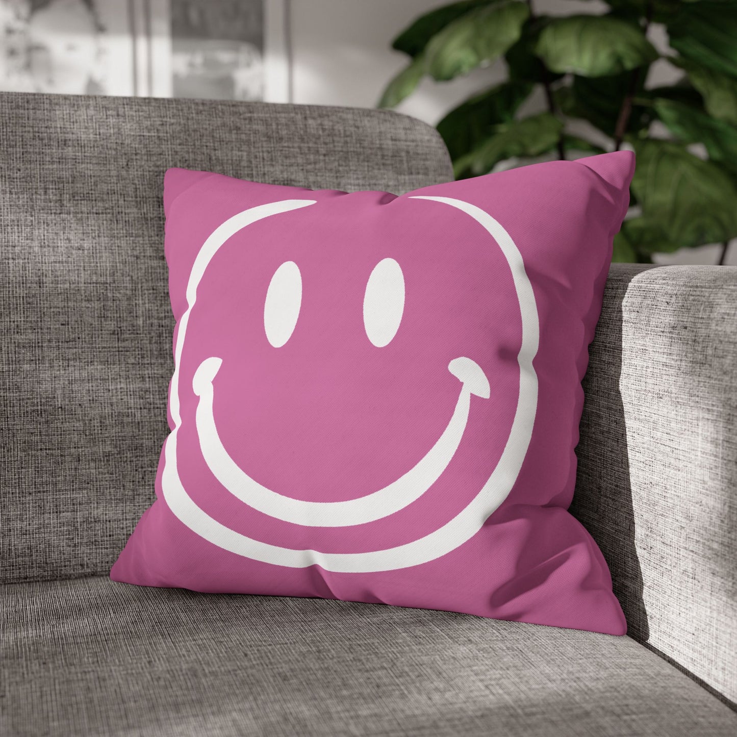 pink with white smiley face Canvas Pillow cover