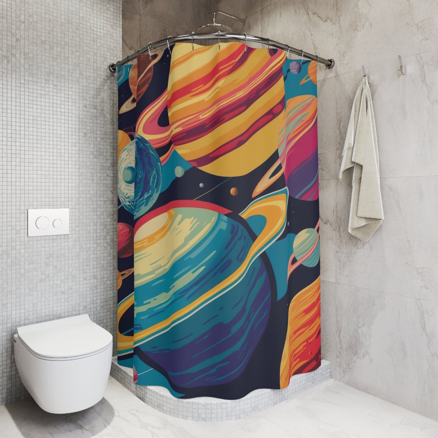 retro planets Shower Curtains