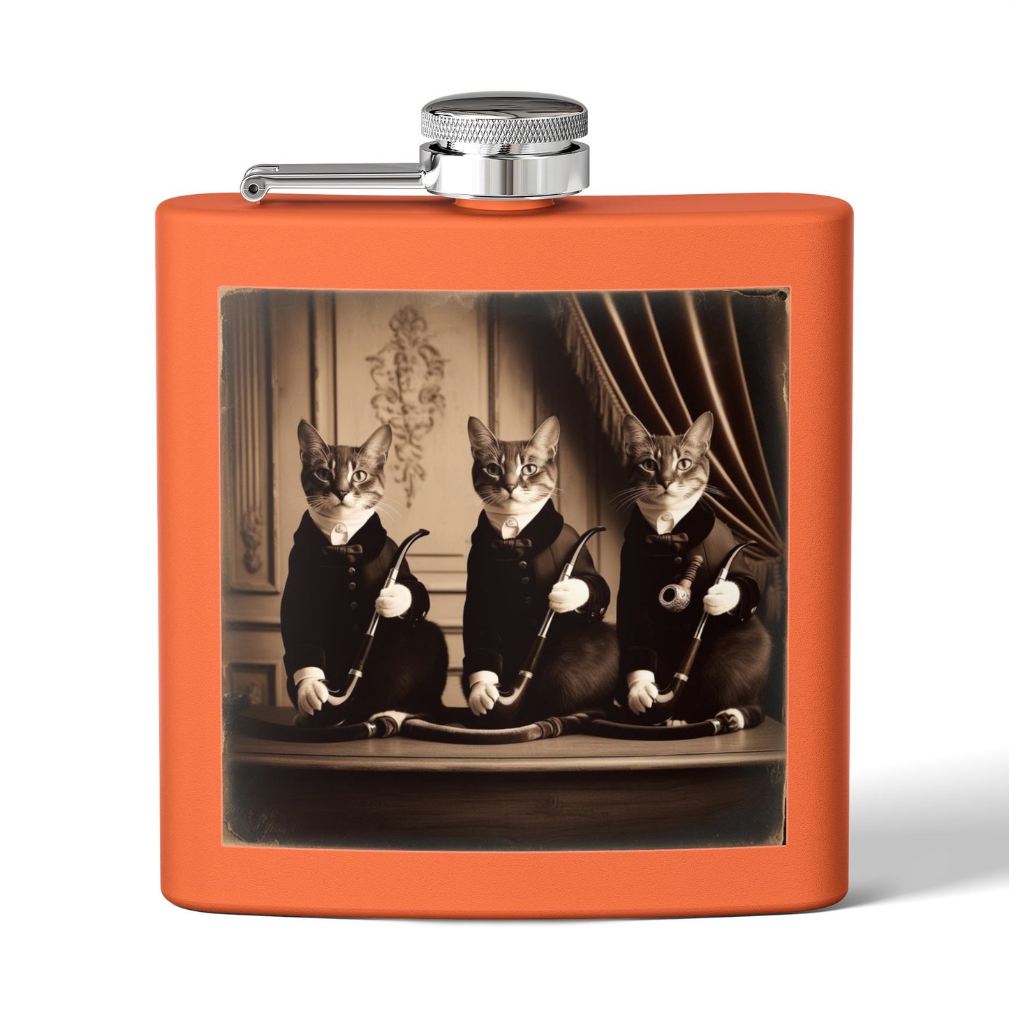 Antique Cats Sleek Stainless Steel Flask