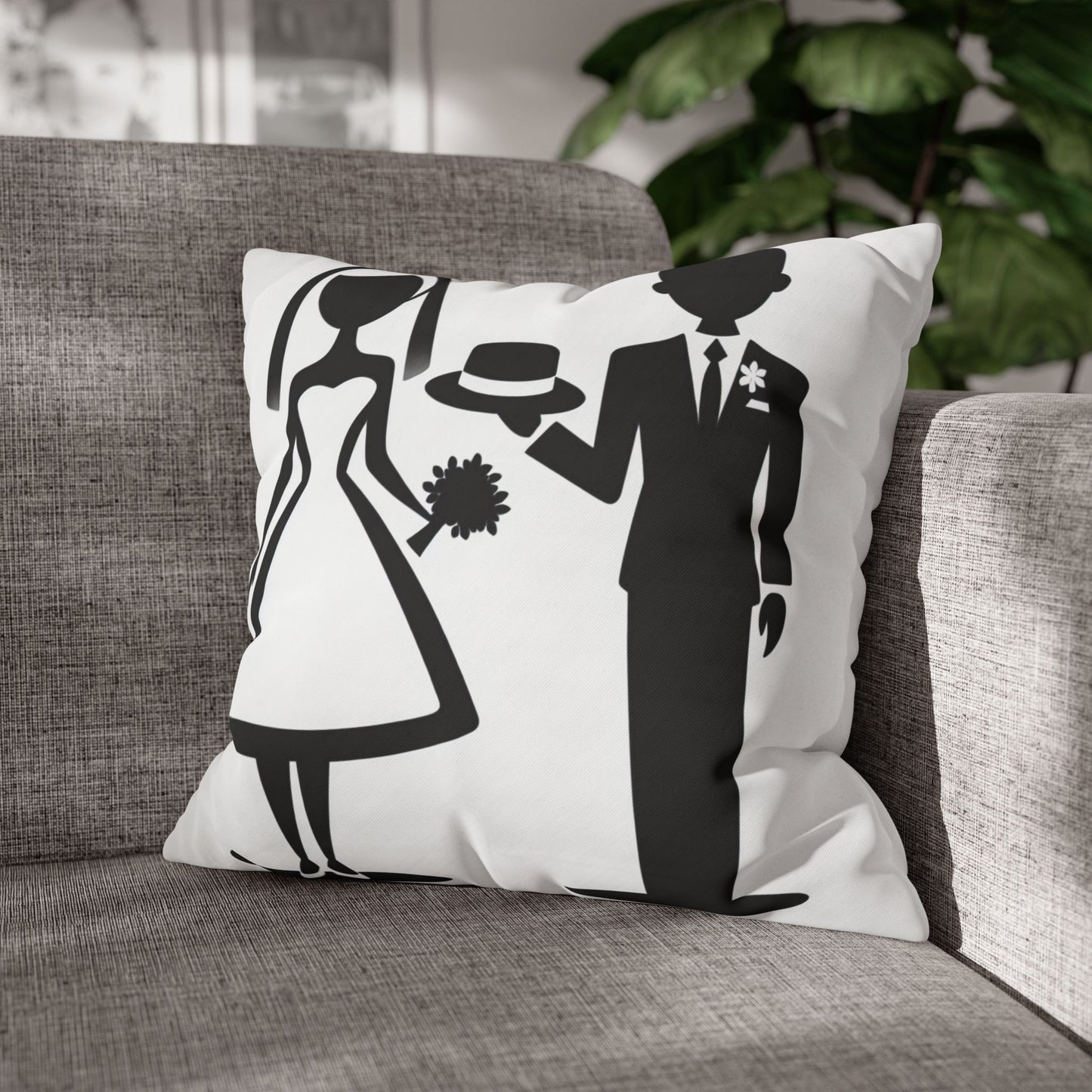 retro bride and groom Pillow cover