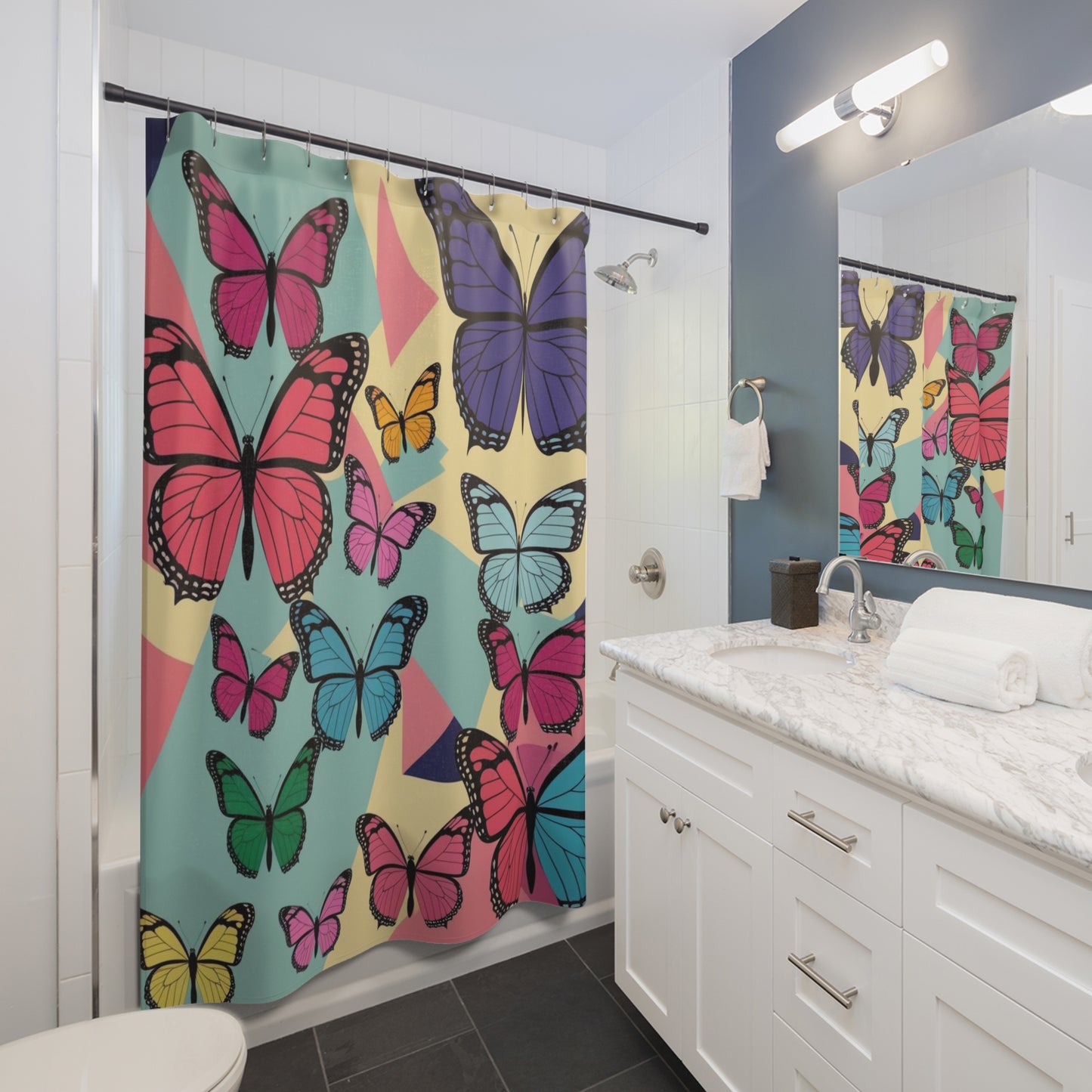 retro butterflies  Shower Curtains