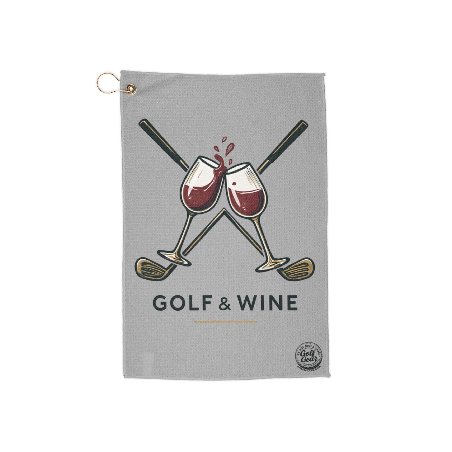 Gray Golf and Wine Golf Cart Golf Towel