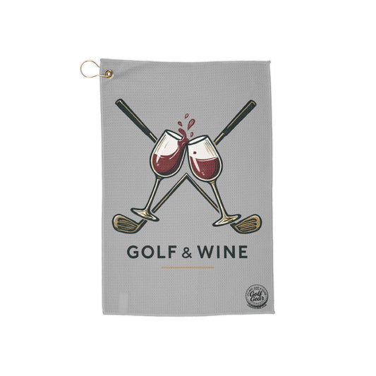 Gray Golf and Wine Golf Cart Golf Towel
