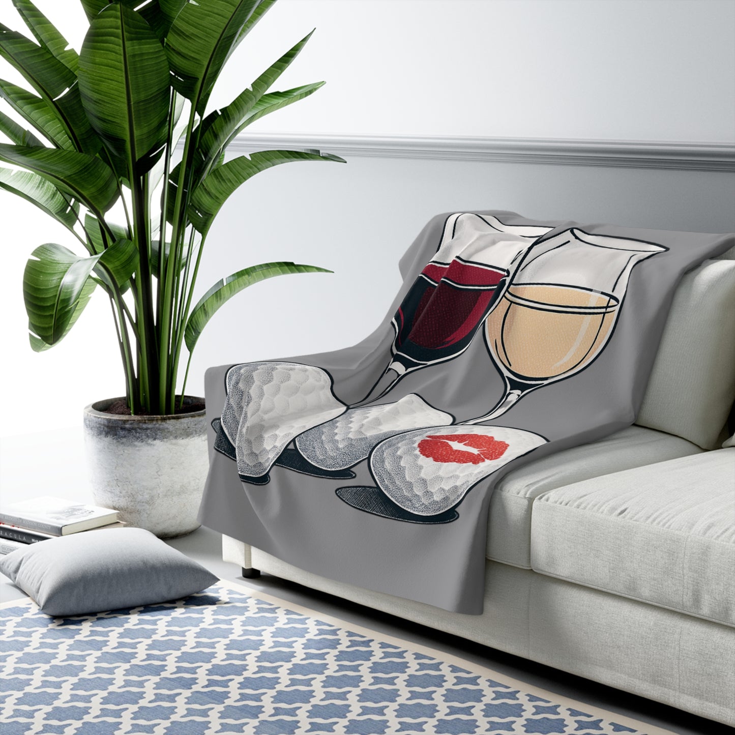 Wine & Golf and Lips Sherpa Fleece Blanket